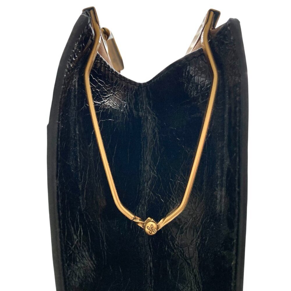 Vintage HOBO Leather Rectangular Crossbody Bag Hinged Black - Picture 11 of 13